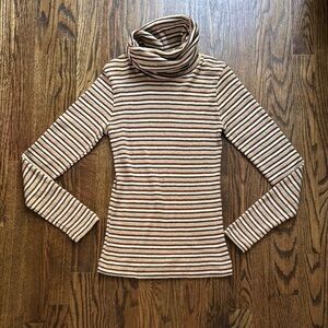 Vintage stretchy Lurex Ardee Cream and Brown Striped Turtleneck Sweater
